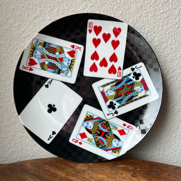 Fitz and Floyd “House of Cards” pattern Fine Porcelain Luncheon Plates Set of 4 - Picture 3 of 10